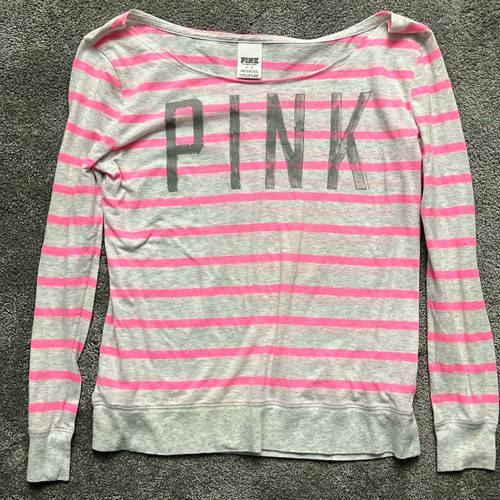 PINK gray and pink lightweight off the shoulder shirt